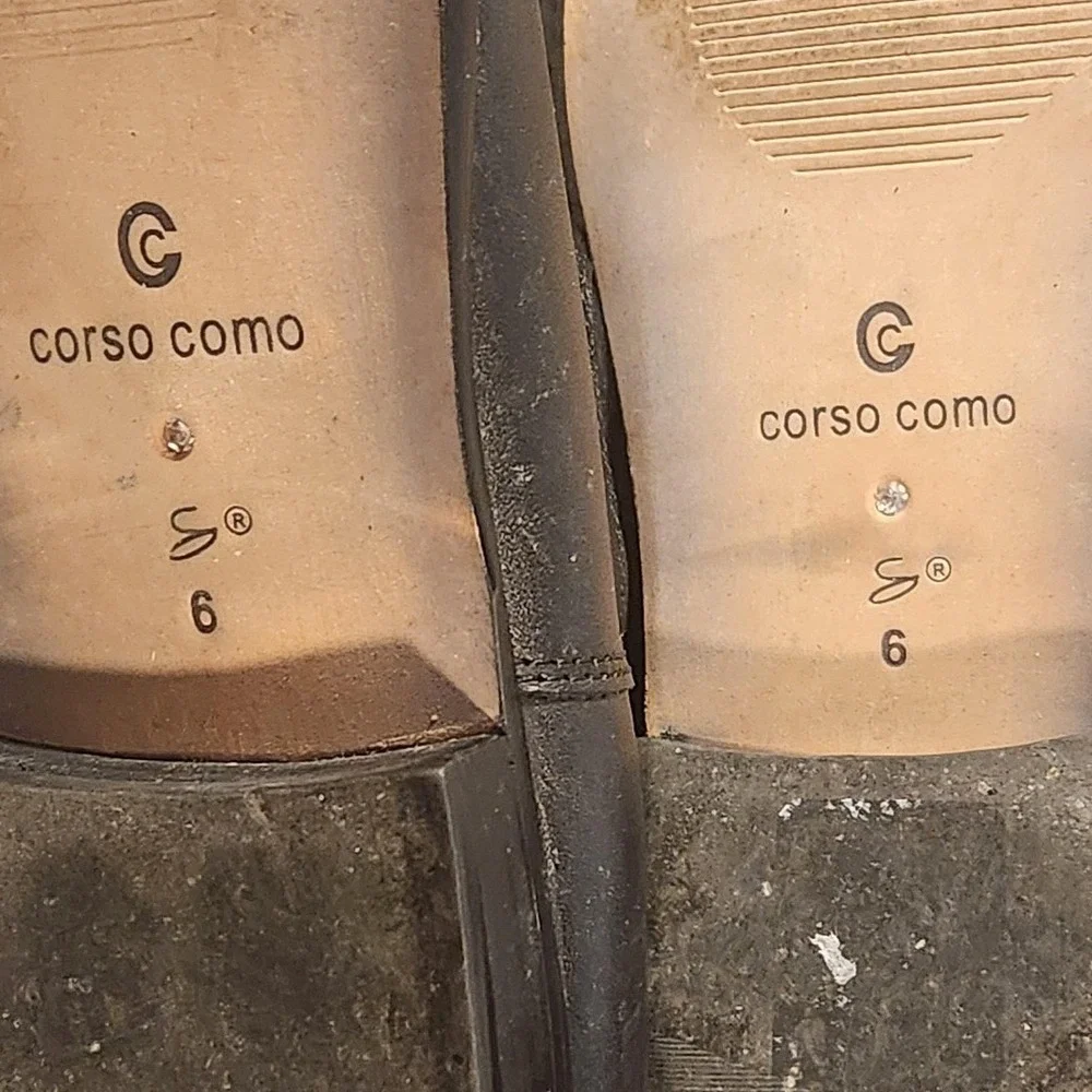 Corso Como Boots Womens Size 6 Black Leather Knee High Riding Zip Block Heel‎